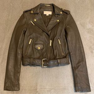 Real Lamb Leather MK Michael Kors Moto Bike Jacket XXS